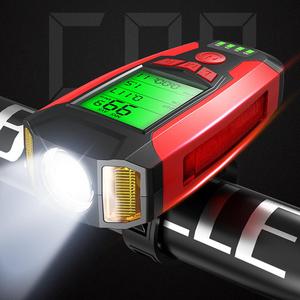 多機能自転車フロントライト、LEDランプバイクコンピュータースピードメーター、5モードサイクルバイクホーンベル懐中電灯サイクリングヘッドライト - Product Image 3