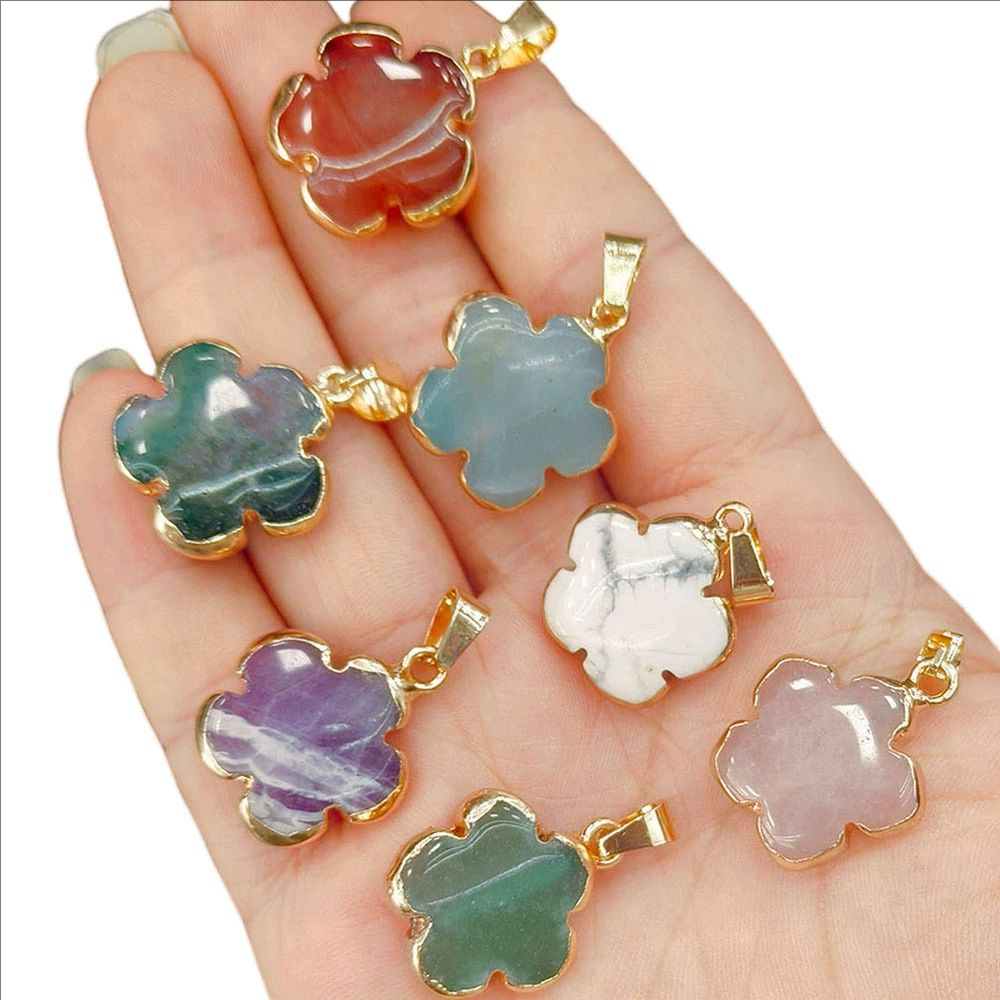 Moda 20MM altın kaplama kenar çiçek şekilli fantezi jasper doğal taş kolye kadınlar için cilalı şifa kuvars takı hediyeler - Product Image 6