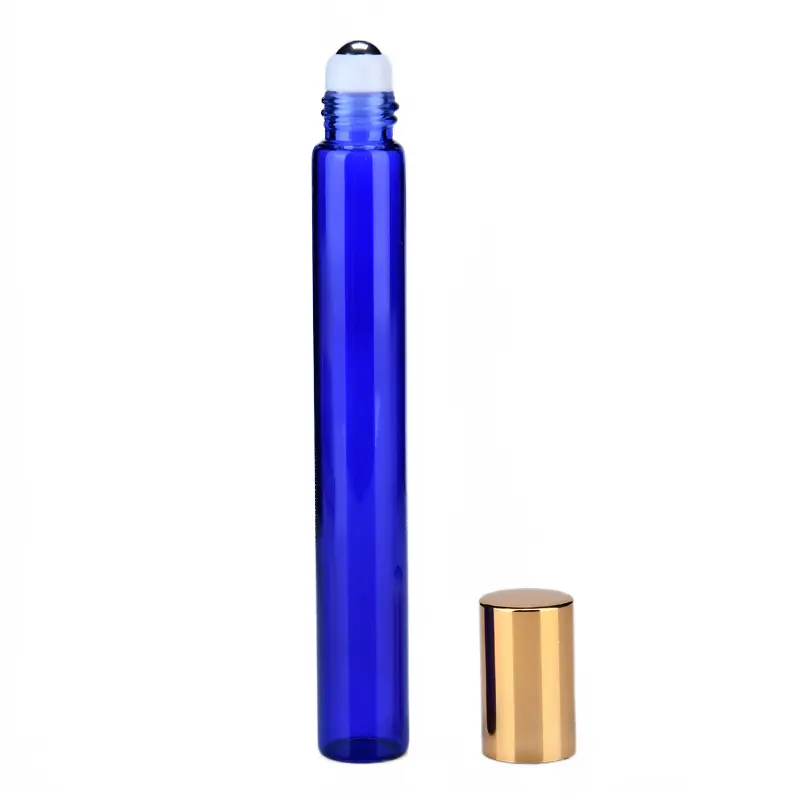 refillable 10ml cobalt blue glass roll on bottle empty perfume glass vial with UV cap skincare serum packing containers