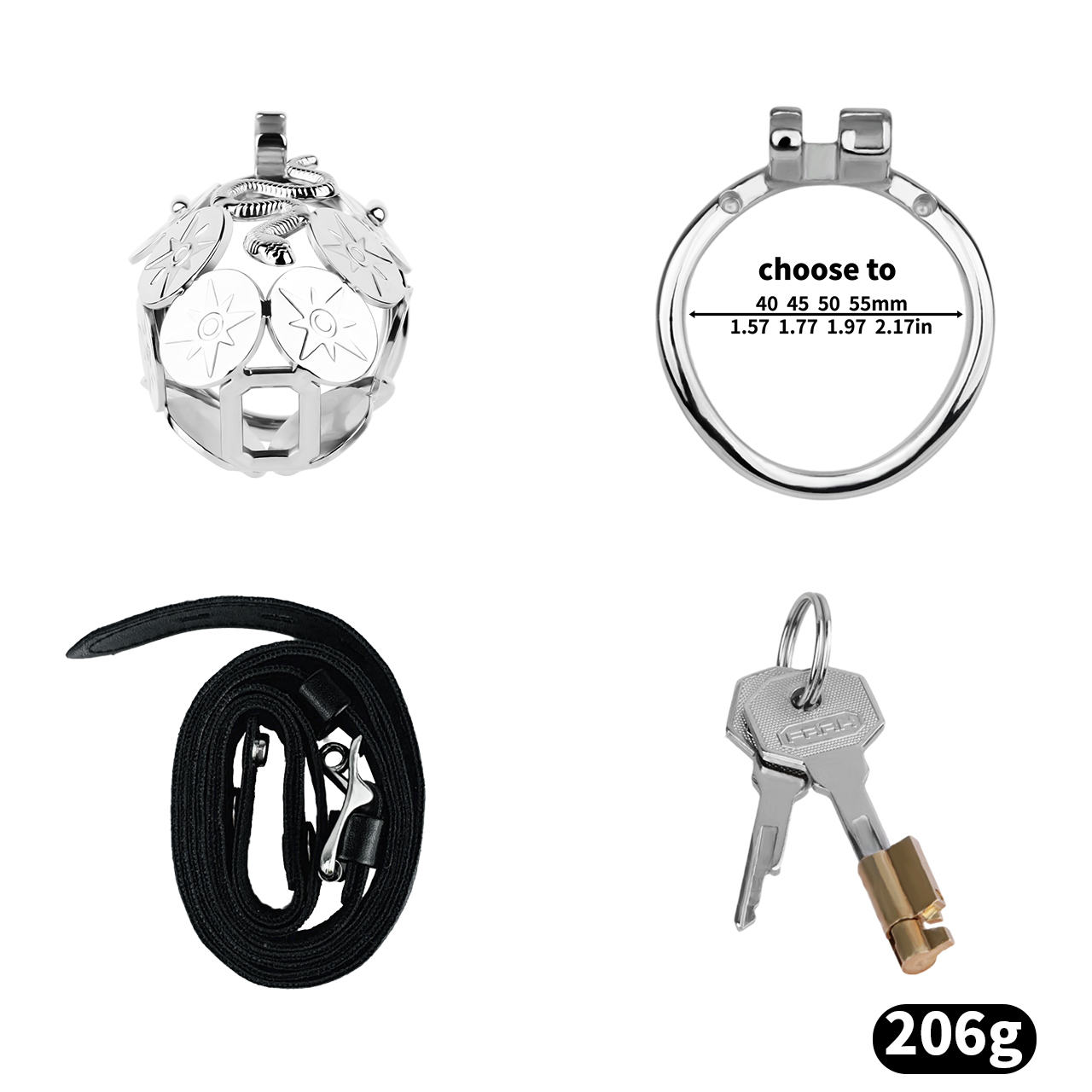 Argent -M-Cage à anneau incurvé + ceinture