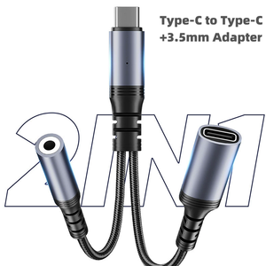 2合1 Type-C 3.5毫米适配器电缆60w快速充电线音频转换器数据传输，用于手机计算机数据传输 - Product Image 4
