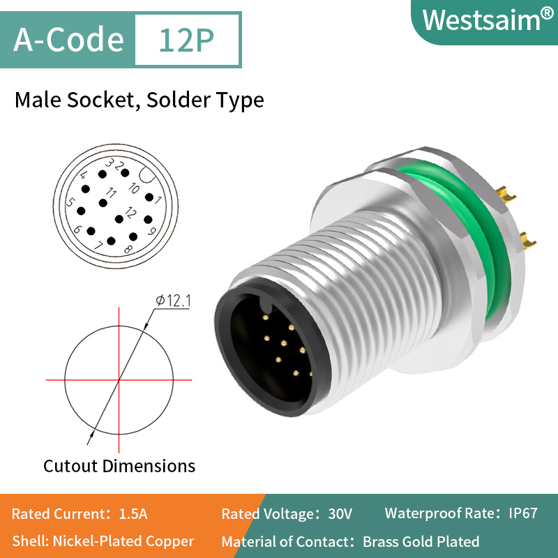 M12-A-12P male M12*1.0