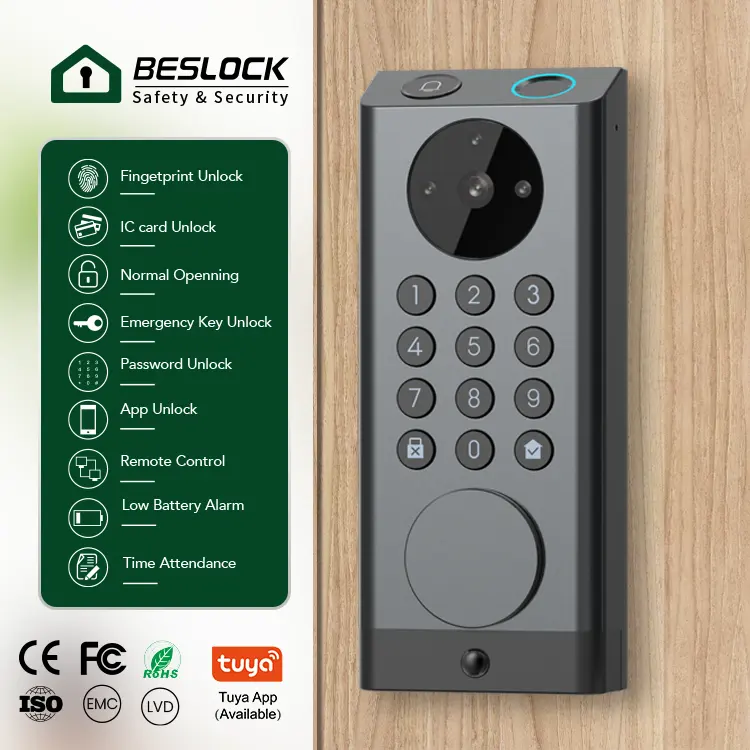 Sicurezza 3-in-1 fotocamera campanello con impronta digitale senza chiave App telecomando WiFi blocco porta Video Smart Lock