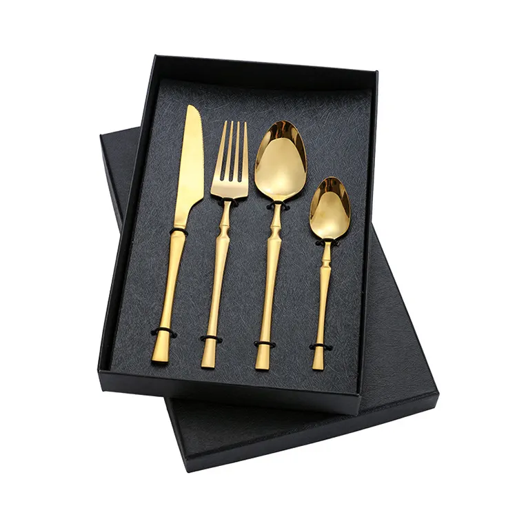 fabrik individuelles logo 4-teiliges paket goldbesteck-set für hochzeit luxus-besteck-set goldbesteck-set mit geschenkbox