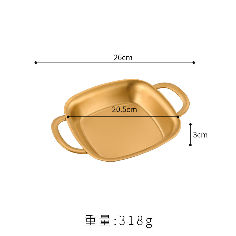 Assiette carrée de 20 cm avec ouverture inversée (couleur or avec poignées)