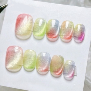 ชุดเล็บปลอมแบบกดหลายสีที่เคลือบด้วยโครเมี่ยมปลายเล็บปลอมสามารถสวมใส่ได้กับแมวสีรุ้ง - Product Image 5