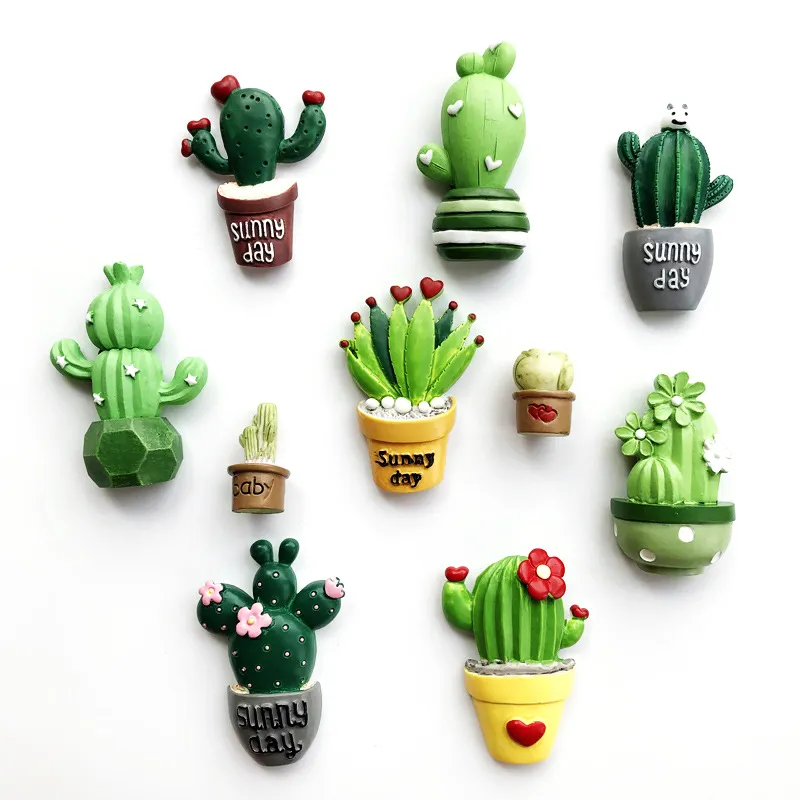 Ímãs de geladeira de resina personalizados, ímãs de geladeira verde cactus design de plantas 3d