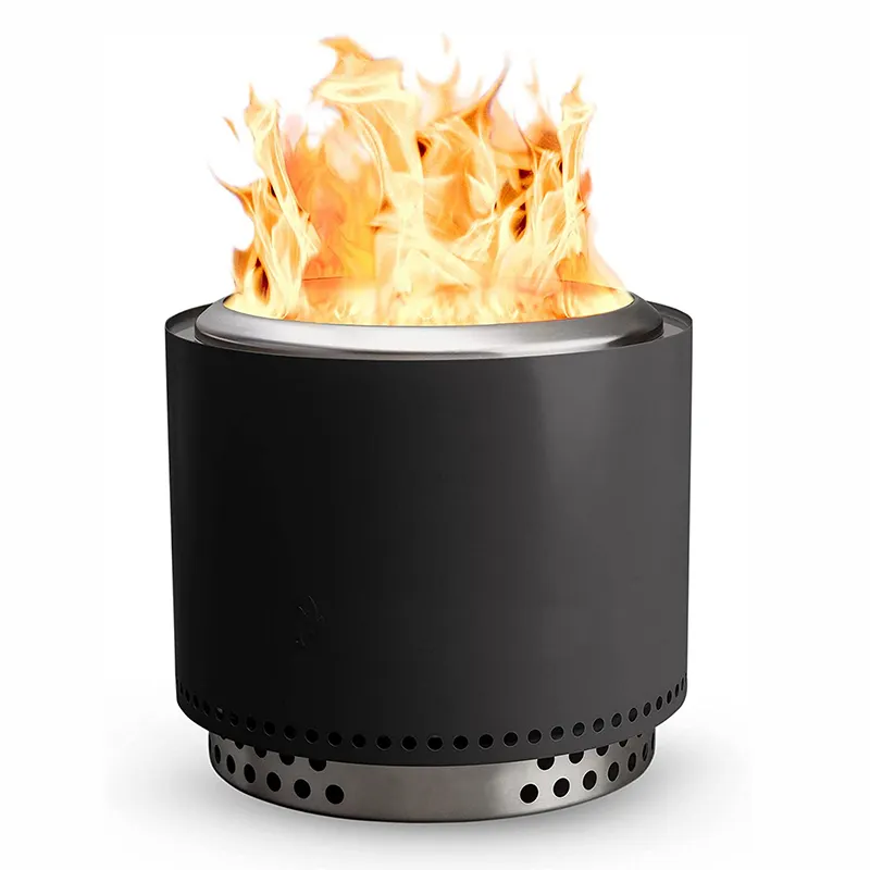 Dumansız yuvarlak siyah taşınabilir şömine çevre dostu paslanmaz çelik ateş çukurları temiz yanan kase şekline mangal açık ateş çukuru