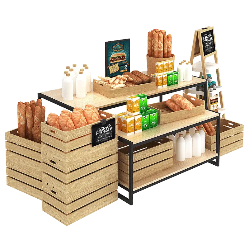 Soporte de tablero negro, de madera, para tienda de panadería, publicidad de muebles, estante de exhibición de alimentos para pan