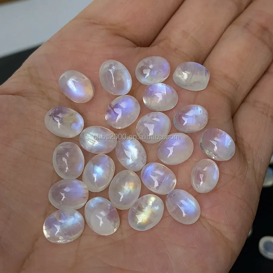 Natural gemstones cabochon cut Blue MoonStone loose customized wholesale Smooth flat brightly colored rainbow moonstone