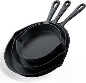 3 PK Cast Iron Cookware 6&quot; 8&quot; <strong>10</strong>&quot; Cast Iron Round <strong>Skillet</strong> Frying Pan for Amazon - Product Image 1