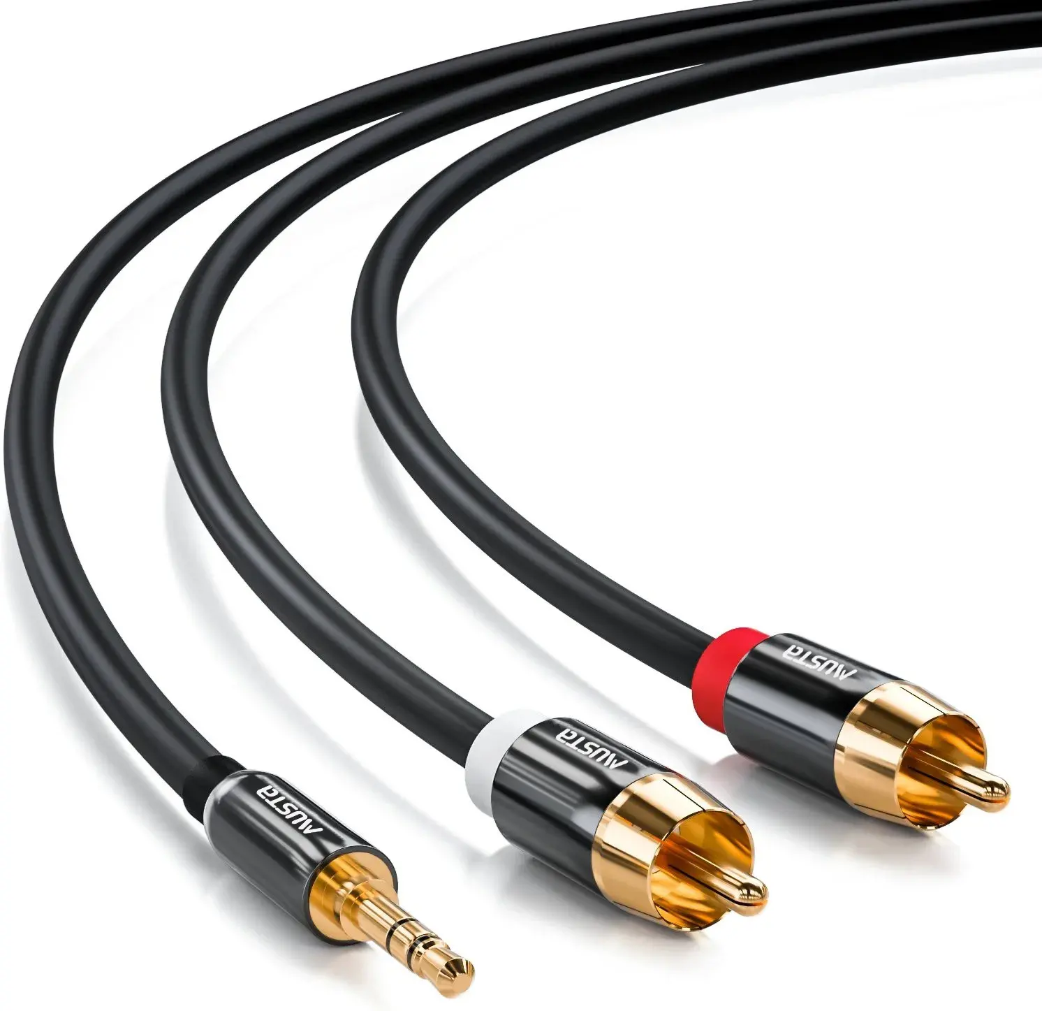 Aluminum shell 3.5mm male stereo audio cable to 2 rca aux cable gold plated 3.5mm to 2rca cable hifi pvc jackets