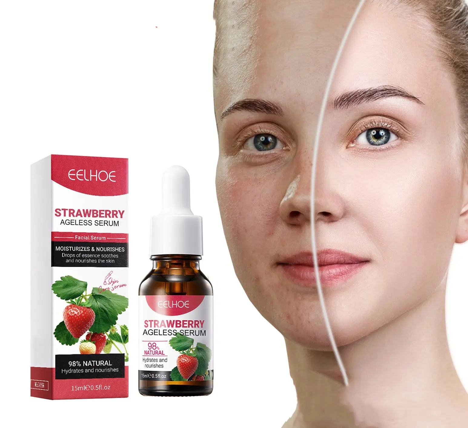 Eelhoe vitamina C soro para rosto anti-idade soro clareamento da pele cuidados hidratante morango Fraise soro facial