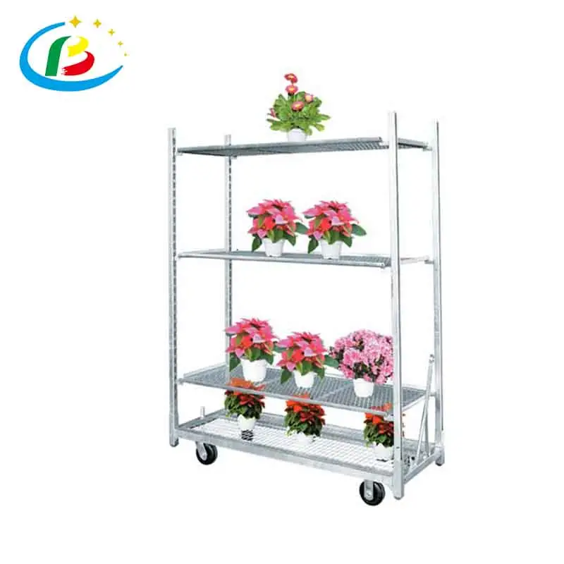 Carrello per vivaio di fiori zincato da giardino a 4 ruote a 5 strati di grandi dimensioni