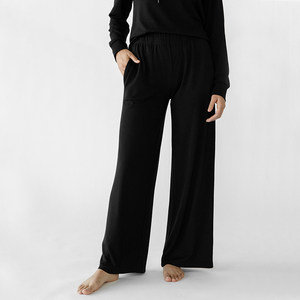 Kadın Natrual bambu viskon Yoga pantolon kadın geniş bacak Sweatpants cepler streç rahat dinlenme pantolonu Petite/düzenli/uzun boylu