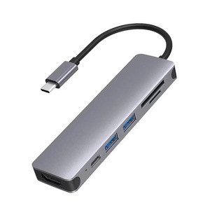 6 in <strong>1</strong> 4K HDMI Type C Hub with <strong>2</strong> USB-A PD Charge TF/SD Card Reader Portable Multiport Adapter for Improved <strong>Connectivity</strong>