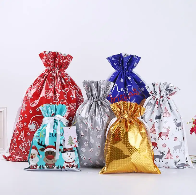 Sacchetto regalo di babbo natale sacchetto di caramelle sacchetto di coulisse croccante fiocco di neve decorazioni di buon natale per la casa capodanno 2024 regali
