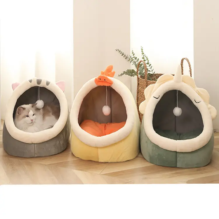 Casa de gatinhos fofa, animais fofos estilo cabana lavável caverna gatos camas para gatos internos