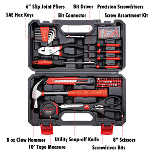 <strong>Tool</strong> Set General Household Hand <strong>Tool</strong> <strong>Kit</strong> with Plastic Toolbox Storage Case <strong>Red</strong> &amp; Black Force <strong>Tool</strong> Set - Product Image 2