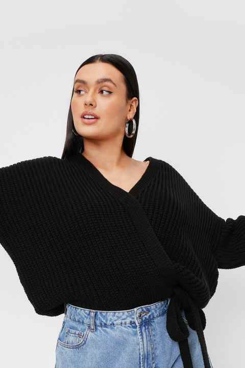Kardigan Rajut Wanita, Atasan Sweater Kardigan Casaco Dasi Balut Ukuran Besar