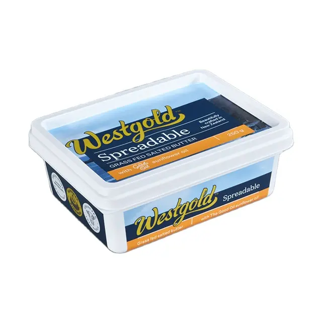 BRC certificate retail disposable rectangular 250g IML butter plastic container pp margarine packaging box with lid