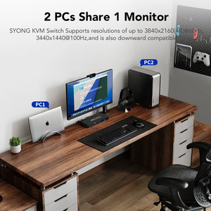 SYONG 4K60Hz HDMI 2,0 Conmutador KVM 1 Monitores 2 Ordenadores 4 Teclado USB Ratón para 2 Ordenadores Compartir 1 Monitores con Control