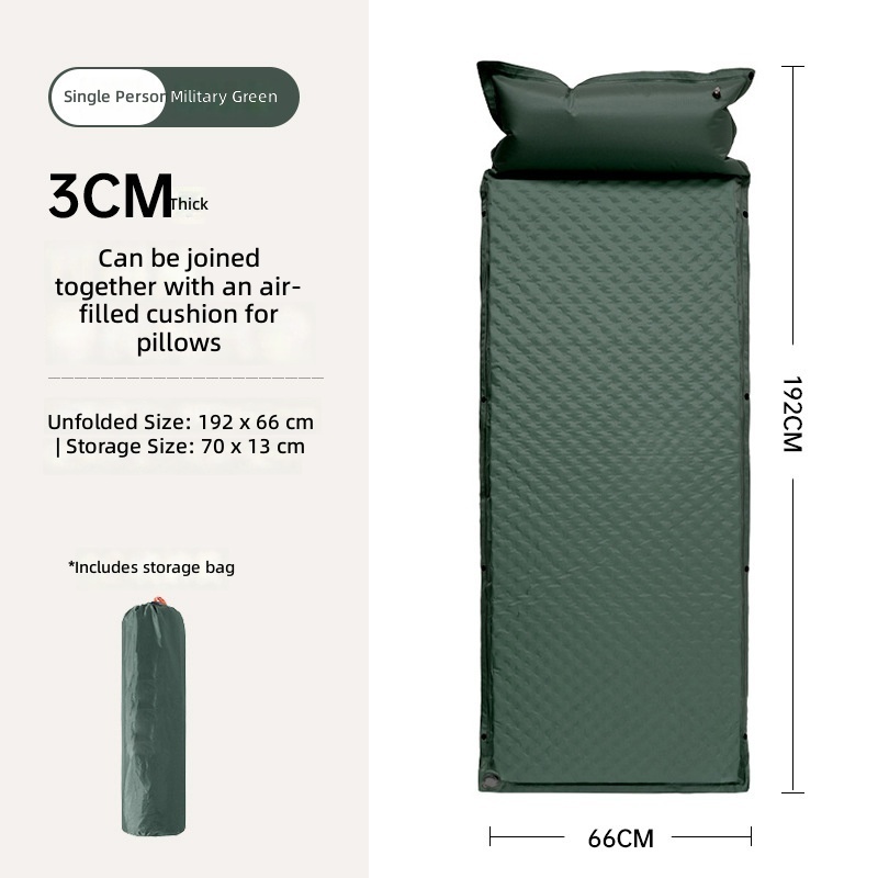 green 3cm self-inflating mattress-single size
