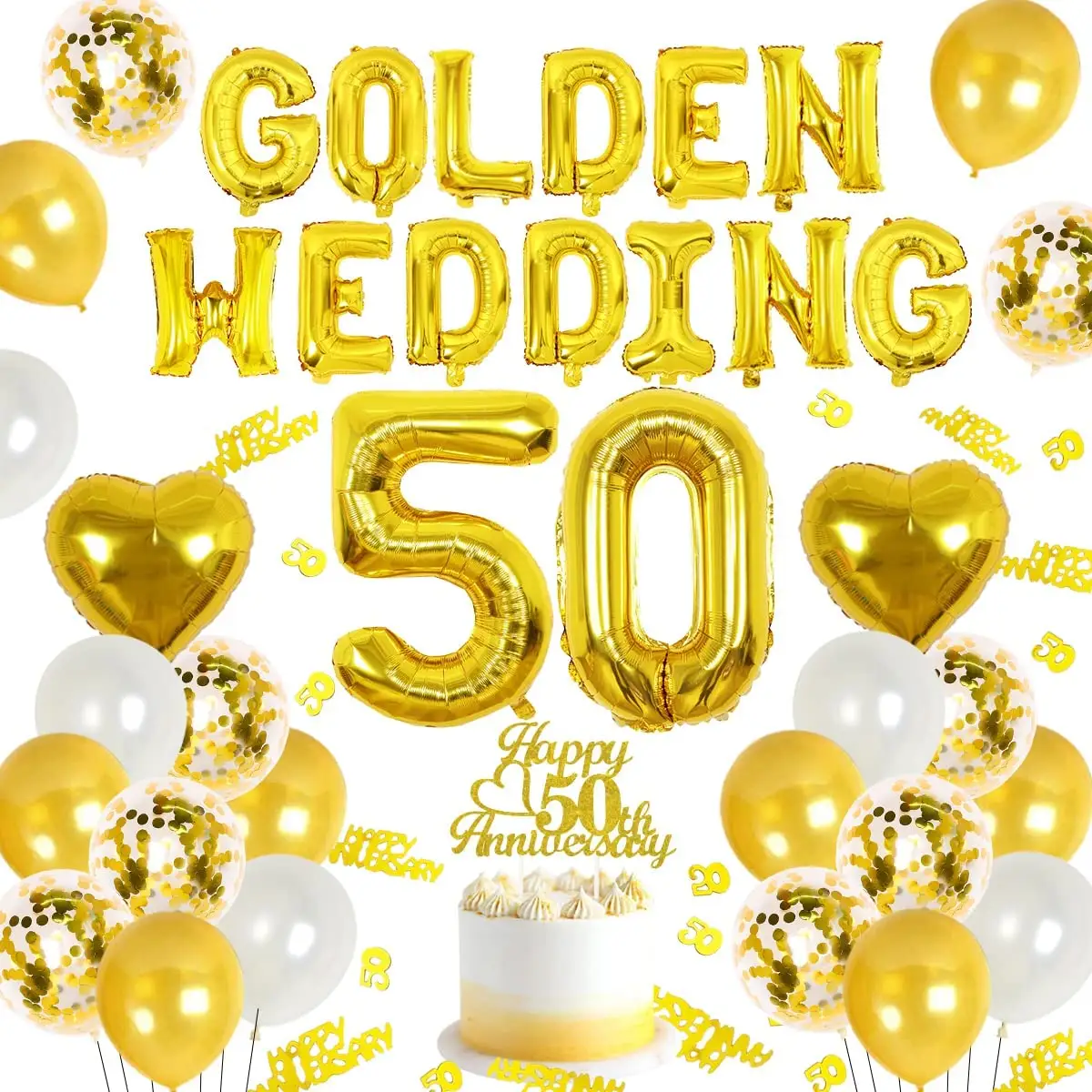 Nimicro balão de folha dourada para decoração, tema em bolo, balão de enrolar, feliz ano 50, festa de casamento, kit de decorações de 50th, aniversário dourado