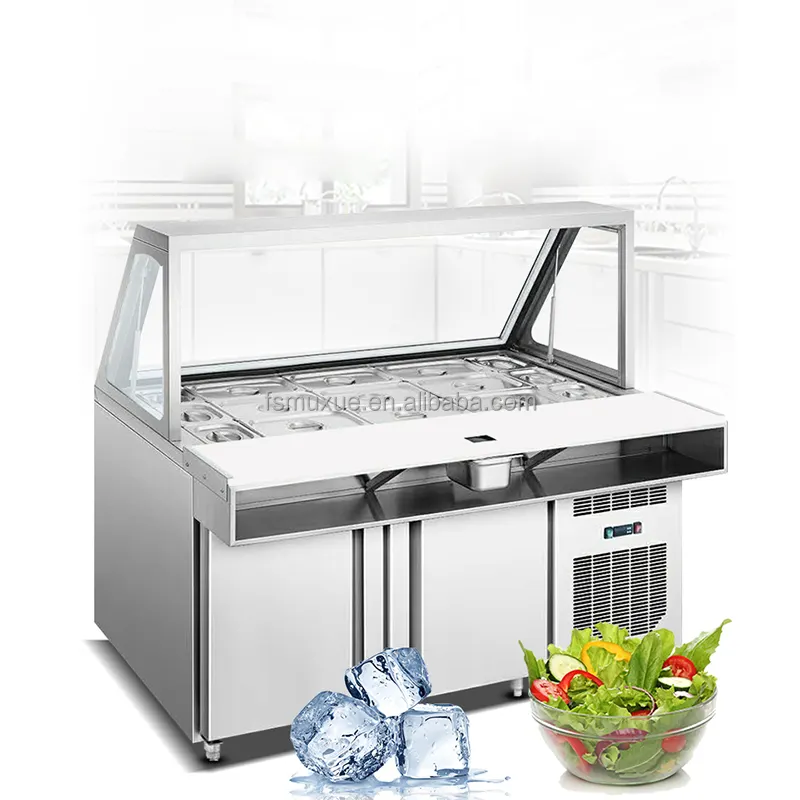 MUXUE insalata in acciaio inox per uso professionale bar buffet salade Tavolo frigorifero Contatore Refrigeratore MX-QGSLG1200