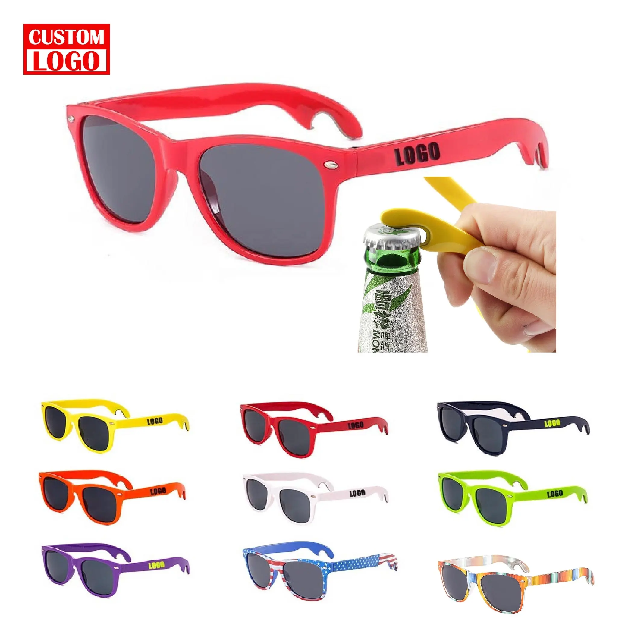 Occhiali da sole pieghevoli con promozione Logo personalizzato con apribottiglie occhiali da sole apribottiglie in plastica occhiali da sole apribottiglie in titanio