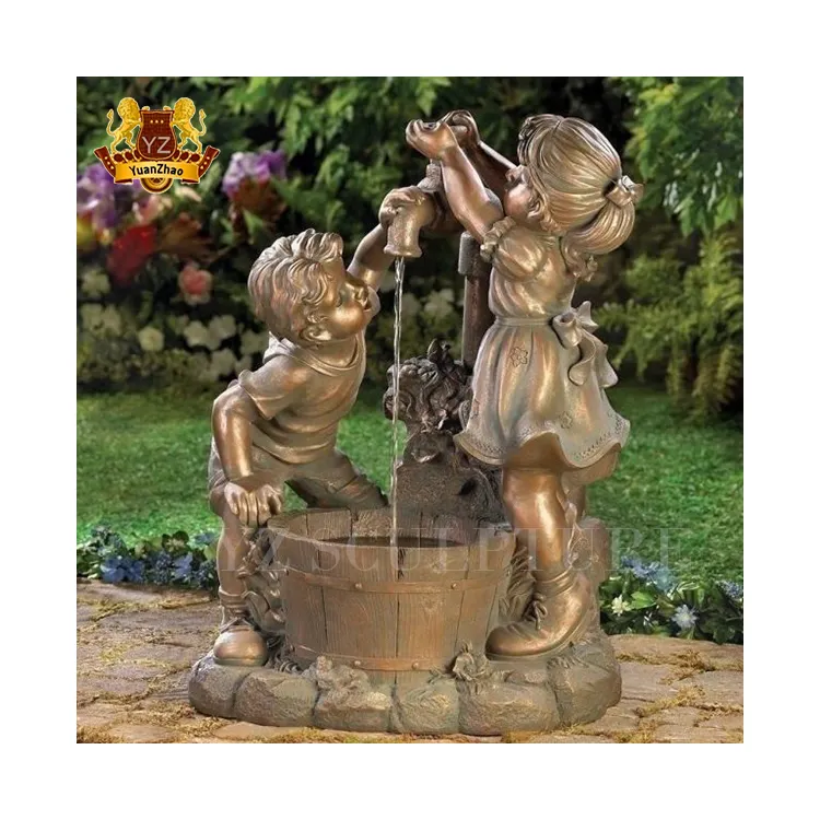 Artigianato in metallo per esterni grande scultura in bronzo di rame per bambini fontana d'acqua statua in bronzo fontana da giardino per ragazzo e ragazza