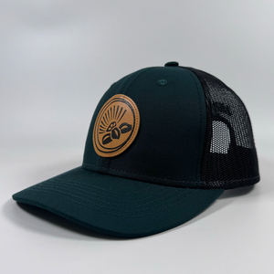 OEM Design Dark Green Embroidered Snapback Unisex 6 <strong>Panel</strong> Mesh Trucker Hat Custom logo richardson Caps With Leather <strong>Patch</strong> - Product Image 6