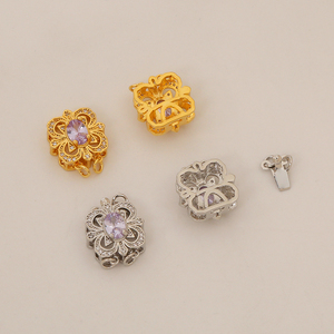 18k镀金黄铜壳葫芦扣锆石花形扣珍珠项链制作五角星扣 - Product Image 2
