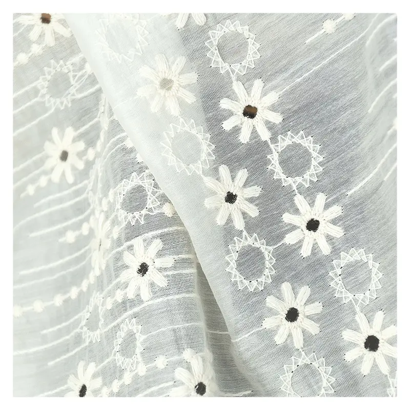 2024 New arrival daisy pattern eyelet embroidery lace fabric for garment