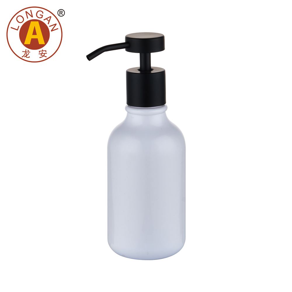 White bottle with stainless steel lotion pump