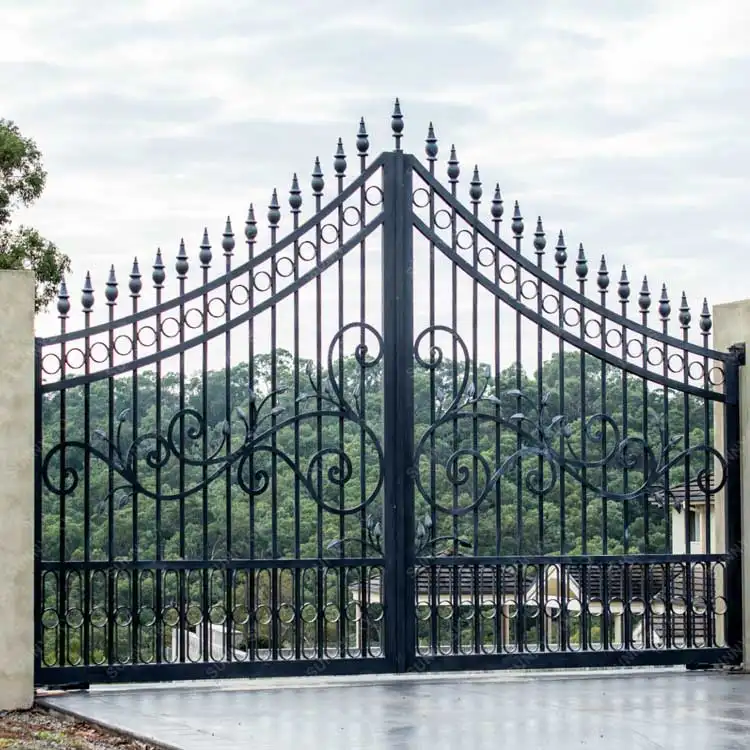 Puertas de jardín Diseños principales Hierro forjado Sunnysky Diseños personalizados Puerta delantera Puerta de seguridad y cercado Diseño gráfico oscilante moderno