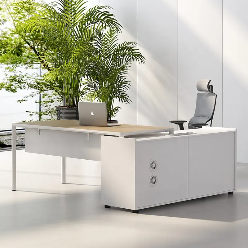 Muebles modernos de oficina en forma de L para el hogar, escritorio ejecutivo blanco con hucha, nuevo diseño