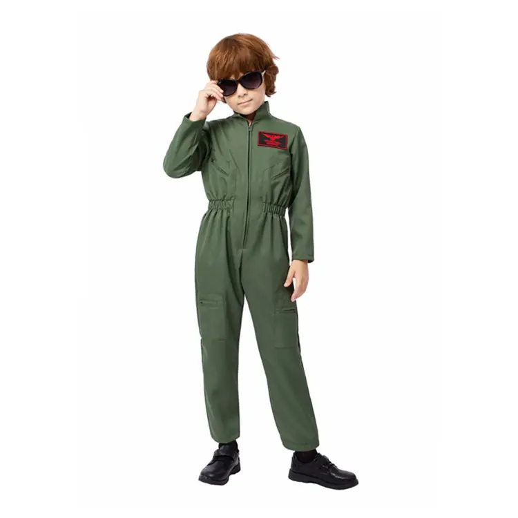 Personalizada gran oferta nuevo estilo carnaval Cosplay niños guapo piloto disfraz verde astronauta mono