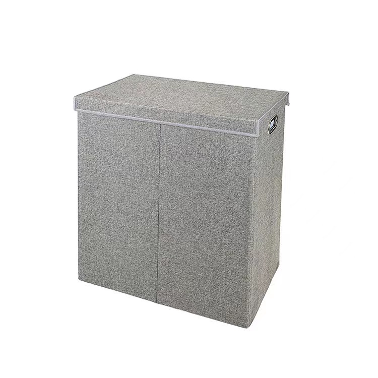 3 Compartments Laundry Bag Foldable Storage Basket With Lid