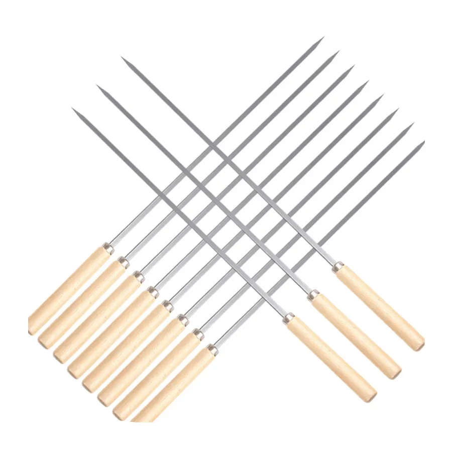 Edelstahl-Grills pieße Holzgriff BBQ Stick Outdoor Party Sharp Tip Barbecue Tools