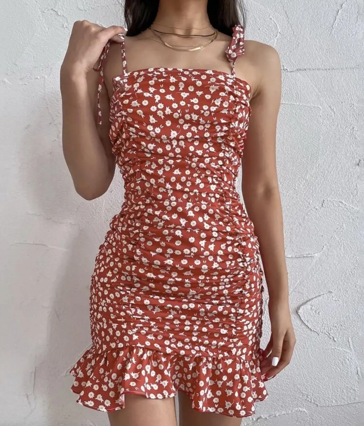 Vestido de verão feminino, roupa casual de chiffon estampa floral barato em estoque 2022