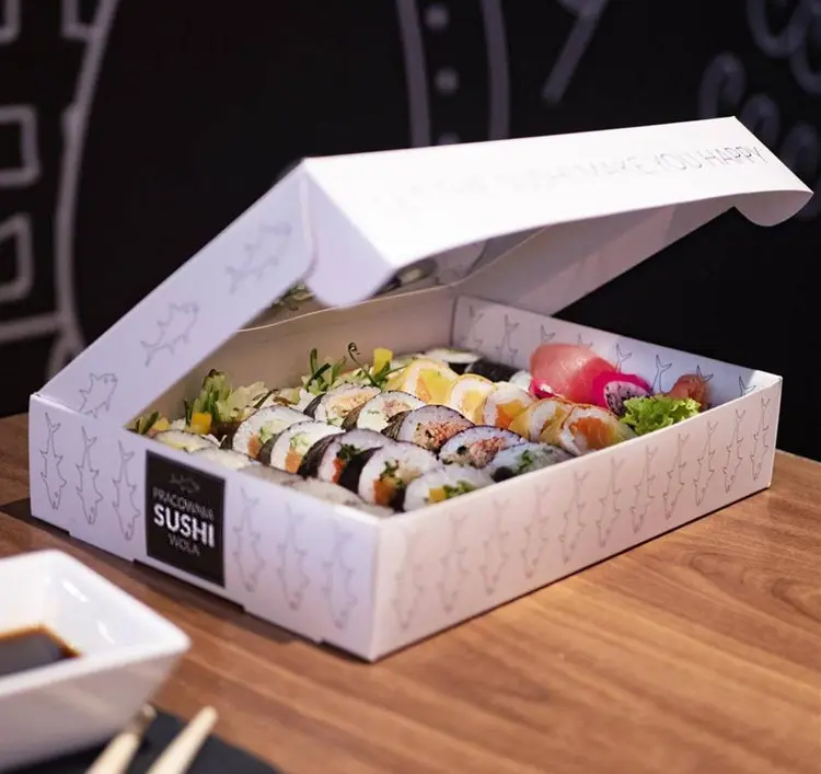 Sushi Takeaway Lunch Box Caixa para levar sushi japonês com divisor Biodegradável Food Grade Paper Custom Disposable Cake Box