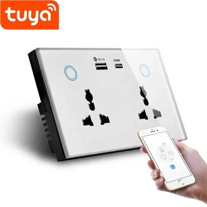16Aリモコンスマート英国ダブルプラグソケットコンセントガラスタッチスイッチUsb + タイプcポートTuya WIFIスマートホーム