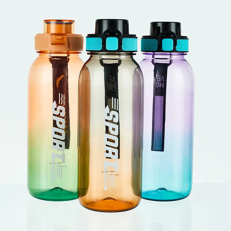 900Ml Motiverende Plastic Waterflessen Dragen Riem Voor Fitness, Buitensport Waterfles