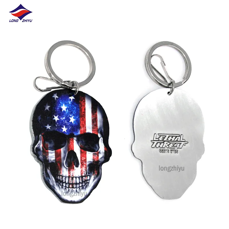 Longzhiyu 14 Năm Nhà Sản Xuất Kim Loại In Ấn Keychains Với Biểu Tượng Tùy Chỉnh Cool Skeleton In Dây Móc Khóa Với Chất Lượng Cao