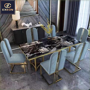 Muebles de comedor Lujo moderno personalizado Mesa de acero inoxidable 304 Diseño de muebles de gama alta Mesa de mármol rectangular - Product Image 5