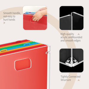 Caixa Organizadora de Arquivos Suspensos, Suporte de arquivo acrílico com alças, Clear Hanging Folder Storage for Desk Home Office School