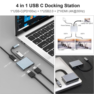 4合1 4k双显示器HDMI视频Type-C集线器扩展坞USB C至双4K HDMI MST适配器，带2个HDMI USB 2.0和PD - Product Image 6