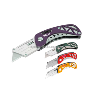 OEM <strong>Fancy</strong> Color Folding Utility Knife Fold Box Cutter With Extra <strong>Sharp</strong> Blade Metal Handle and Belt Clip Design Foldable Knife