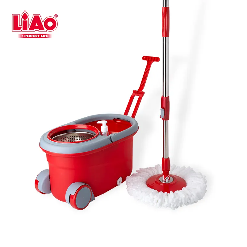 Liao Floor Cleaning Tools Slimme Turbo Mop Emmer Set Met Roterende Mop Wringer En Beloopbaar Wielen